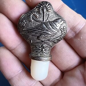 Pewter Bird Perfume Stopper Vintage / Rare / Stamped